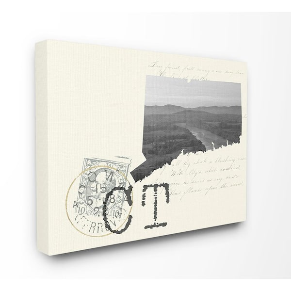 Stupell Industries 30 in. x 40 in. "Connecticut Black and White Photograph on Cream Paper Postcard" by Daphne Polselli Canvas Wall Art