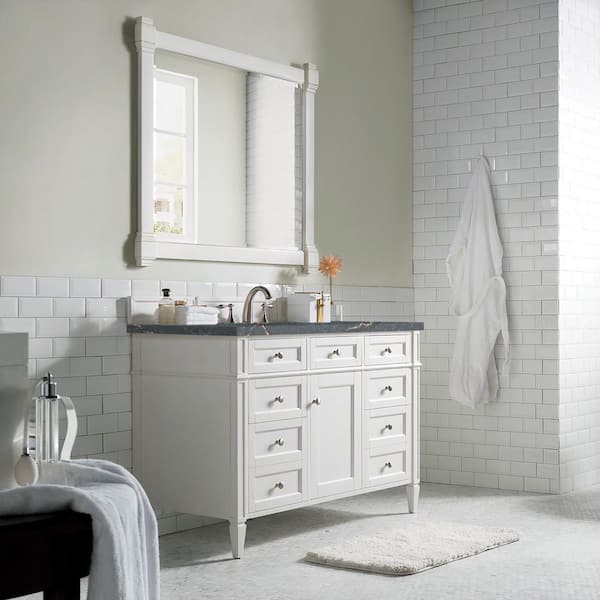 Brittany 48.0 in. Single Bath Vanity in Bright White with Wireless Charging Parisien Bleu Quartz Top