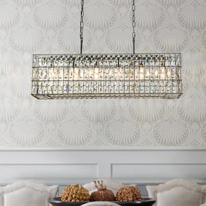 37 in 6-Light Modern Luxury Rectangular Diamond Crystal Chandelier in Matte Black for Kitchen Island and Dining Room
