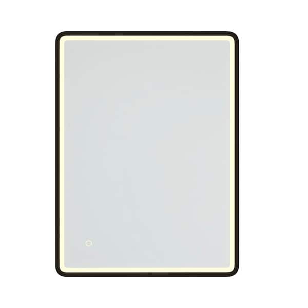 Aoibox 32 in. W x 24 in. H Rectangular Black Framed Wall-Mount Anti-Fog LED Light Bathroom Vanity Mirror