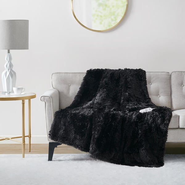 Serta Leena Heated Black Faux Fur Electric Throw Blanket ST54 0153 The Home Depot