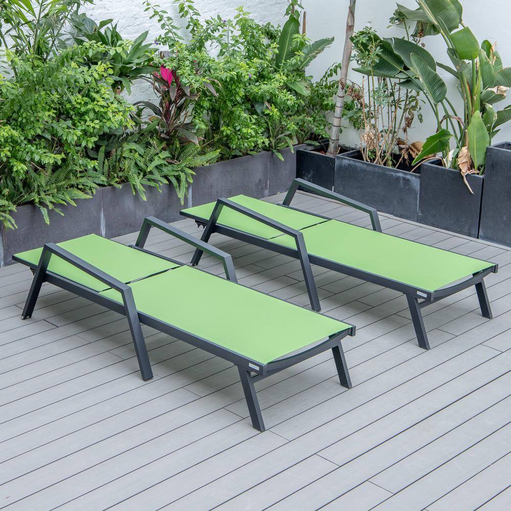 Green Aluminum Frame Patio Chaise Lounge Chair with Armrests