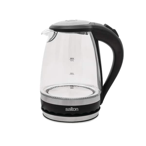 Salton 6-Cup Stainless Steel Cordless Electric Glass Kettle with Automatic Safety Shut Off