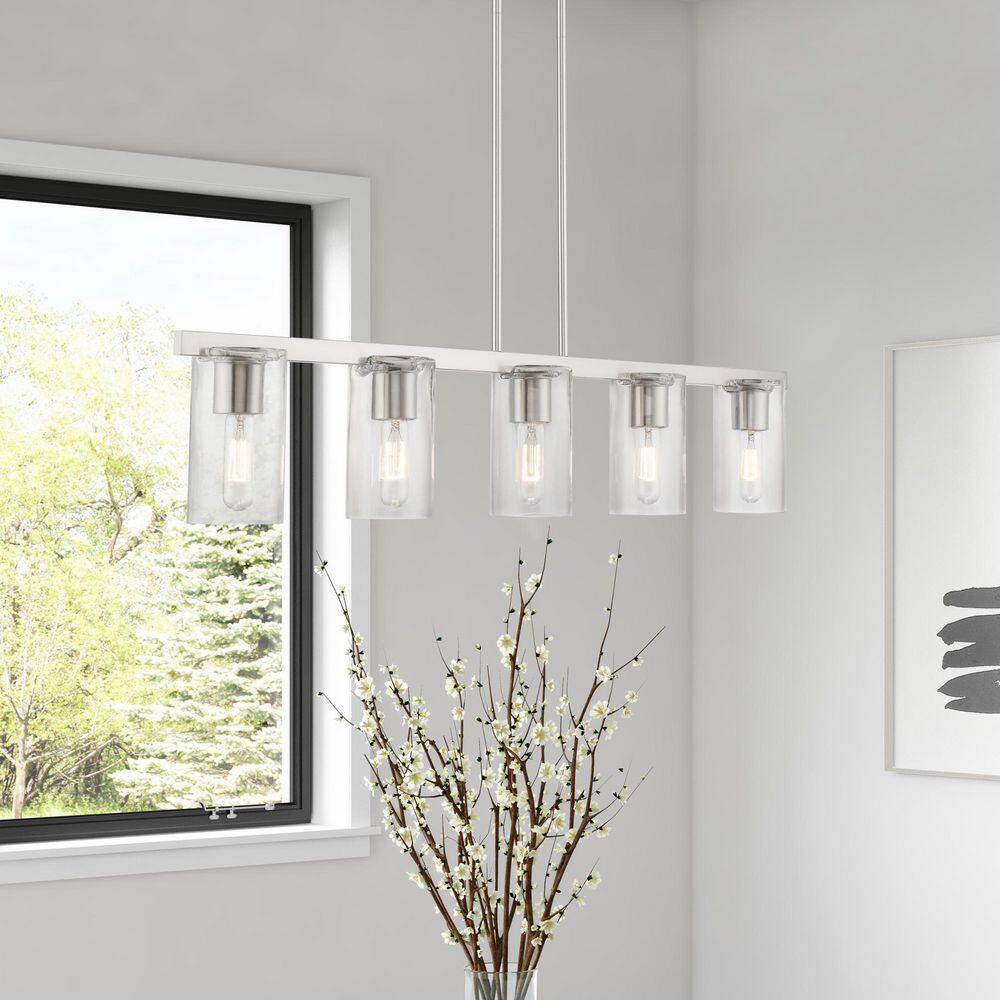 Clarion Brushed Nickel and Clear Glass 5-Light Linear Chandelier