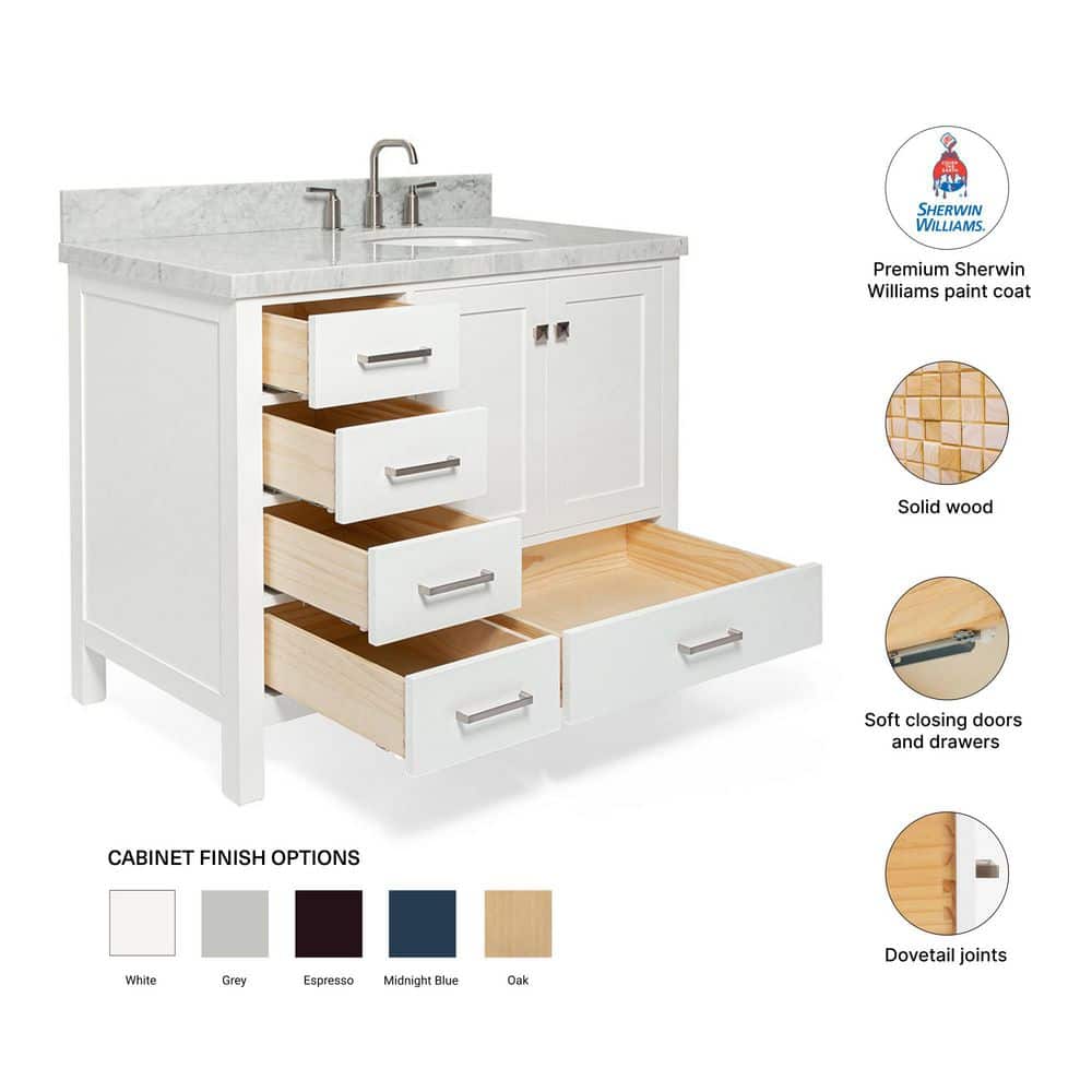 Cambridge 43" White Marble Top Single Basin Vanity