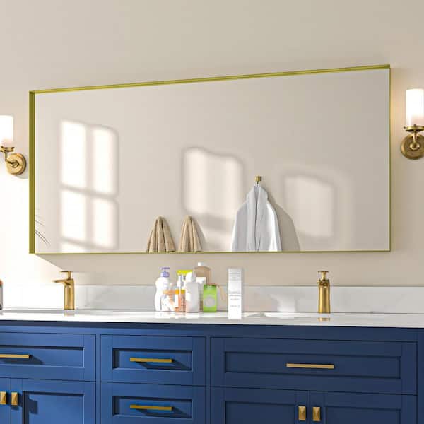 TOOLKISS 72 in. W x 32 in. H Rectangular Aluminum Framed Wall Bathroom Vanity Mirror in Gold
