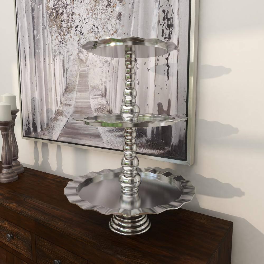 Silver Polished Aluminum 3-Tier Round Server