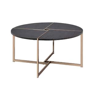 35 in. Gold and Gray Round Wood Top Coffee Table