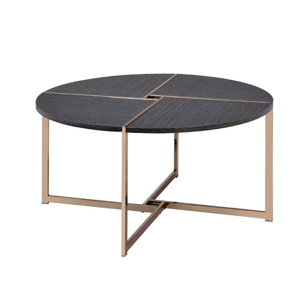 Benjara 35 In. Gold And Gray Round Wood Top Coffee Table BM209590 - The ...