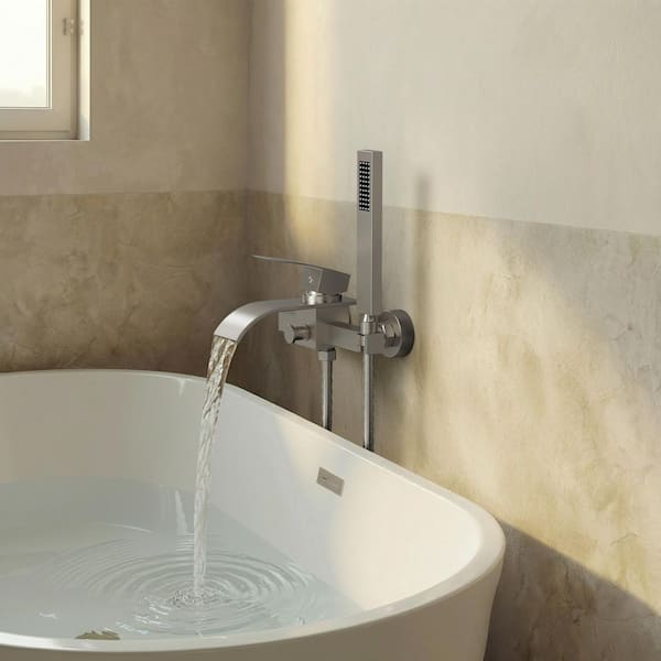 Waterfall Wall Mounted Bathtub Faucet With Hand Shower – Chrome, Brass Construction, CUPC Pressure Balanced Valve