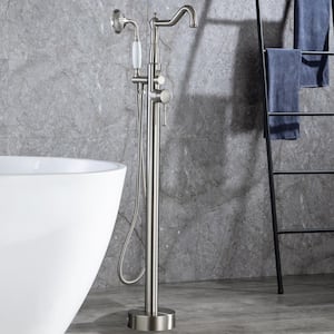 2-Handle Freestanding Tub Faucet with Hand Shower in Brushed Nickel