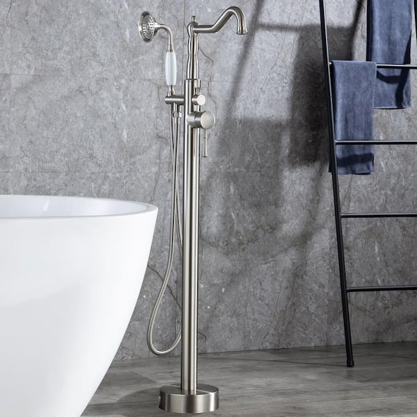 Staykiwi 2-Handle Freestanding Tub Faucet with Hand Shower in Brushed Nickel
