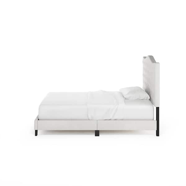 Lille White Linen Full Tufted Bed Frame