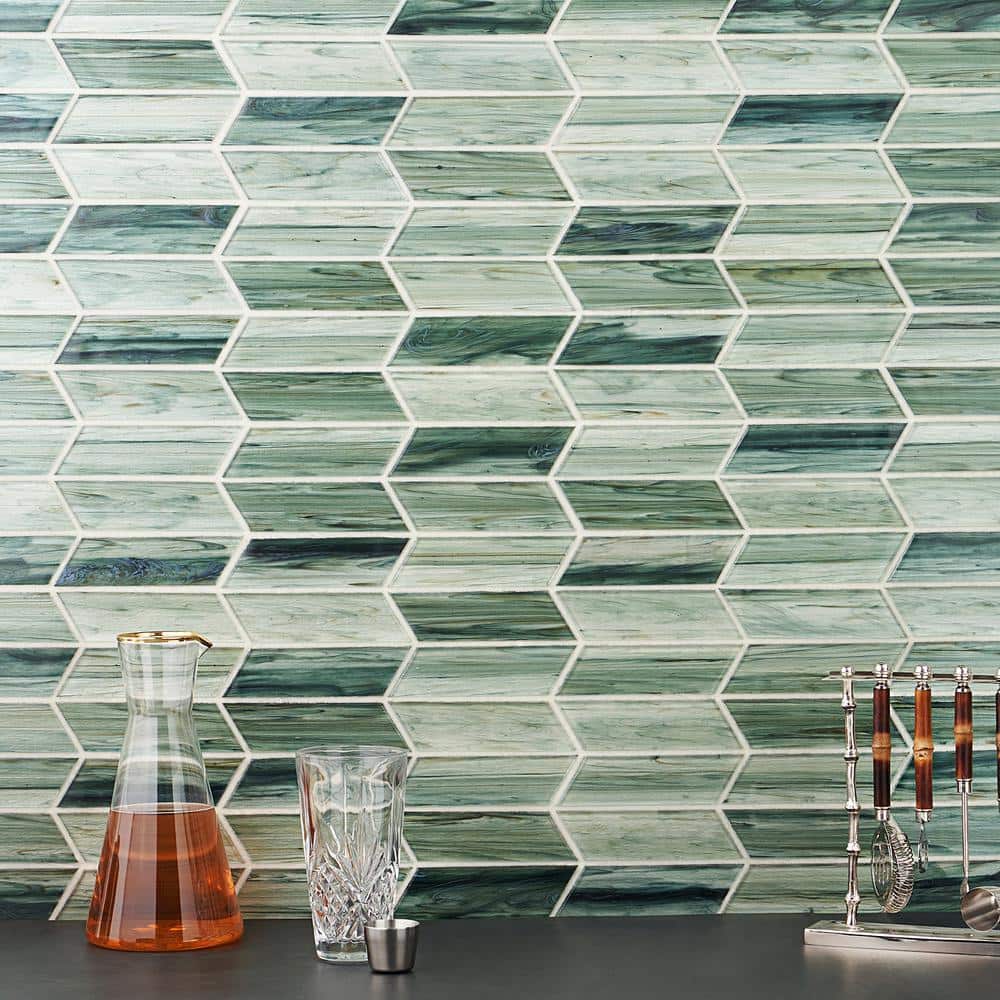 Tara Green Chevron Glass Mosaic Wall Tile