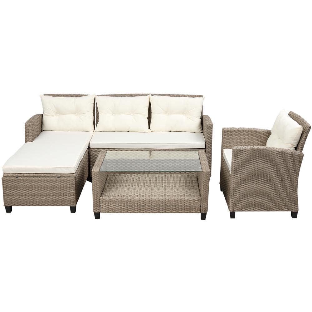 4-Piece Wicker Rattan Outdoor Patio Conversation Furniture Set Sectional So
