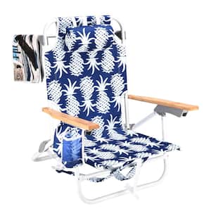 Pineapple Pattern Metal Foldable Adjustable Height Beach Chair W/Pillow, Towel and Storage Pocket, Backpack Beach Chair