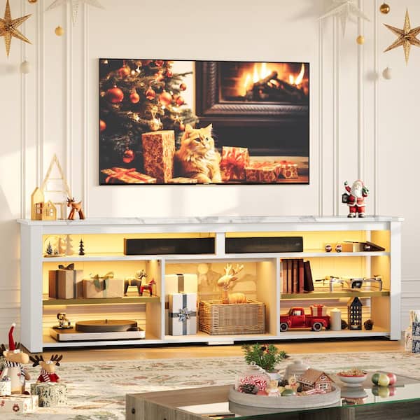 Bestier 71 in. White Marble Color TV Stand FIts TV's Up to 75 in