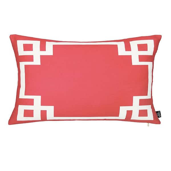 Decorative Geometric Single Throw Pillow Cover 12 in. x 20 in. Red and White Lumbar for Couch, Bedding