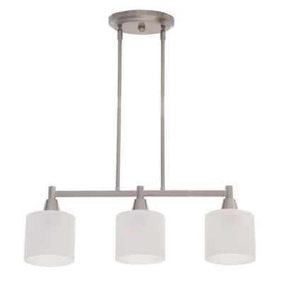 Oron 3-Light Brushed Steel Island Light with White Glass Shades