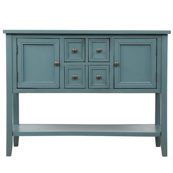 Unbranded 46.00 in. W x 15.00 in. D x 34.00 in. H Dark Blue Linen Cabinet Buffet Sideboard with 2 Doors and Bottom Shelf