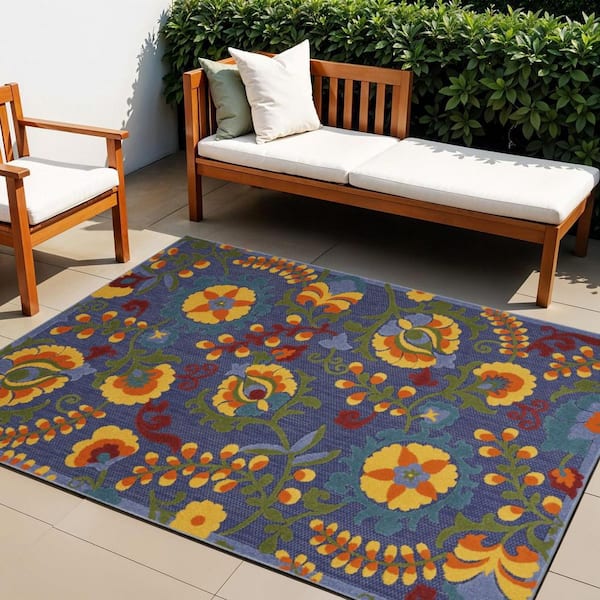 Blue, Yellow, Green 4 ft. x  6 ft. Woven Abstract Polyester Runner Indoor/Outdoor Area Rug