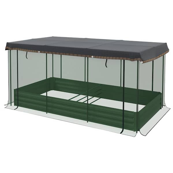 Outsunny Galvanized Steel Raised Garden Bed, Planter Box with Crop Cage and Shade Cloth, Green