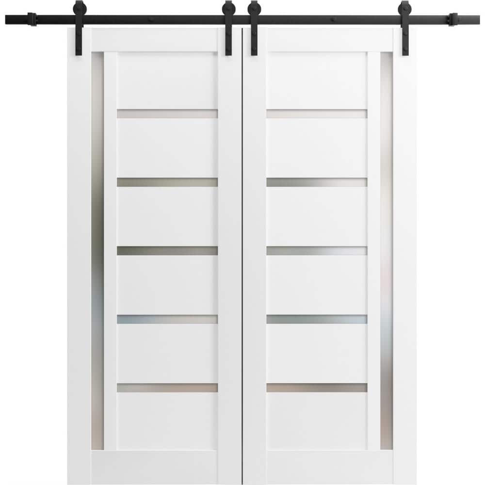 Assemble Required 32 in. x 80 in. 2 Panel Frosted Glass White Solid Wood Sliding Barn Door with Hardware Kit price history on PriceWatchPro