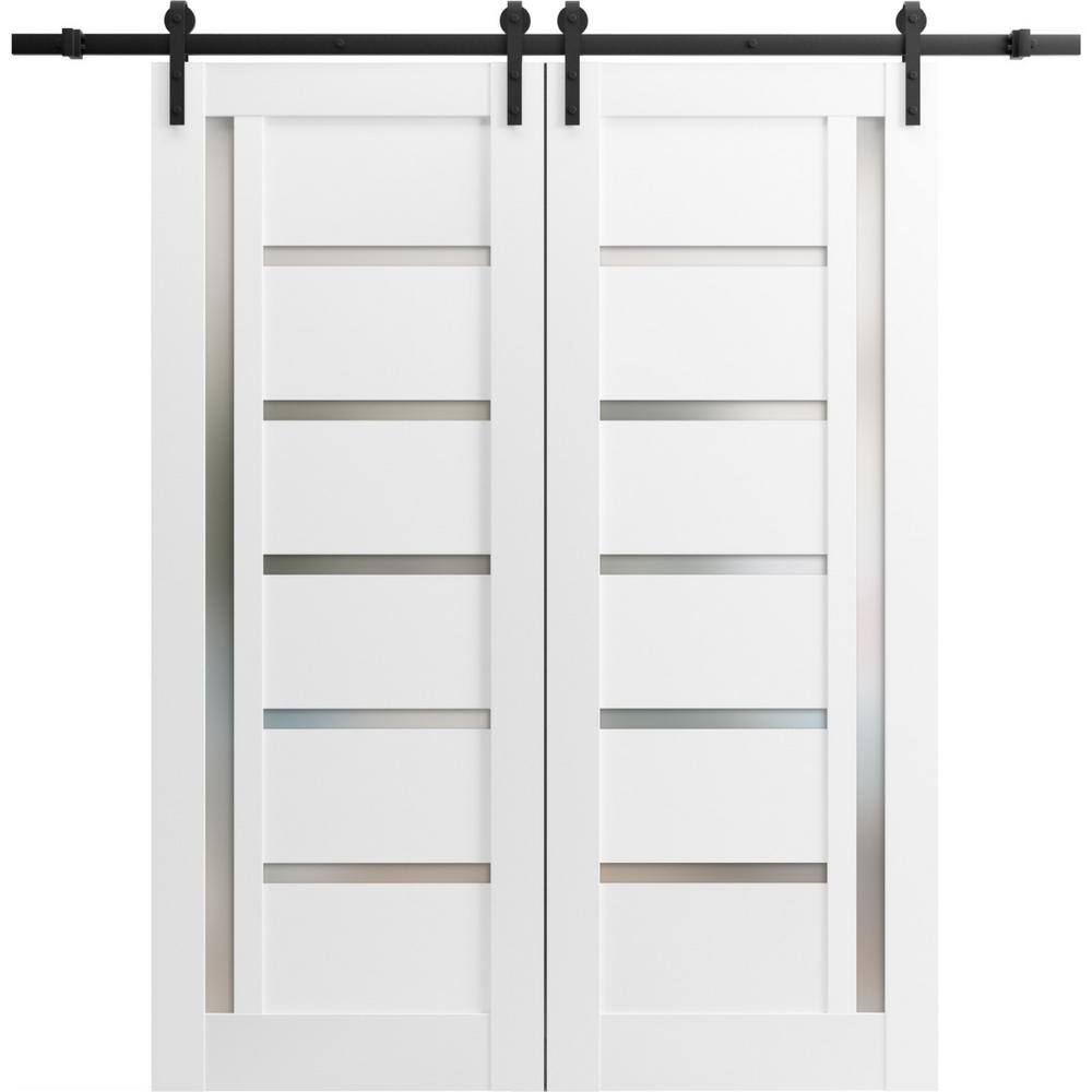 Assemble Required 36 in. x 84 in. 2 Panel Frosted Glass White Solid Wood Sliding Barn Door with Hardware Kit price history on PriceWatchPro