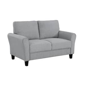 34 in. Gray Solid Print Polyester 2-Seater Loveseat with Wooden Frame