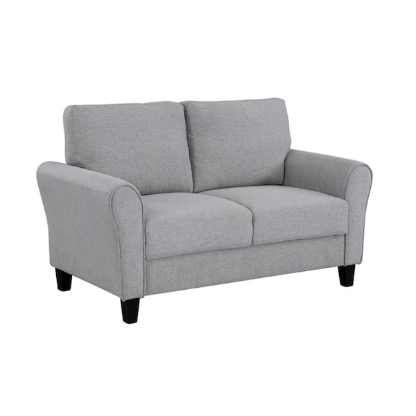 Benjara 34 in. Gray Solid Print Polyester 2-Seater Loveseat with Wooden Frame