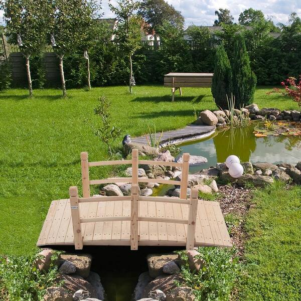 VINGLI 5 ft. Garden Bridge Classic Wooden Arch with Safety Rails