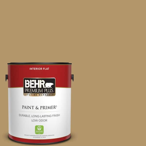 BEHR PREMIUM PLUS 1 gal. #BNC-15 Tapestry Gold Flat Low Odor Interior Paint & Primer