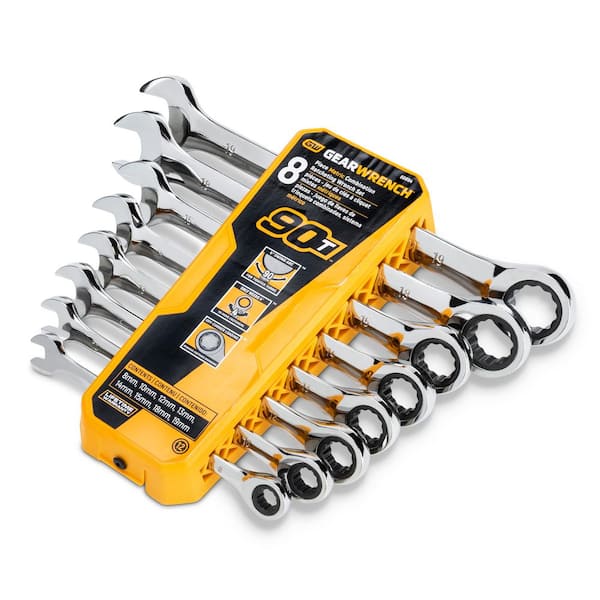 GEARWRENCH 90-Tooth Metric Ratcheting Combination Wrench Set with