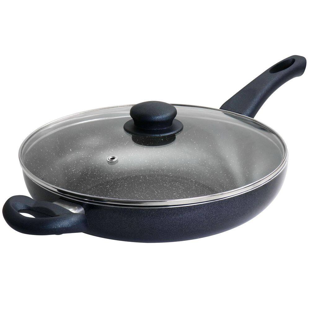 Oster 3.5 qt. Nonstick Aluminum Saute Pan with Lid in Navy Blue