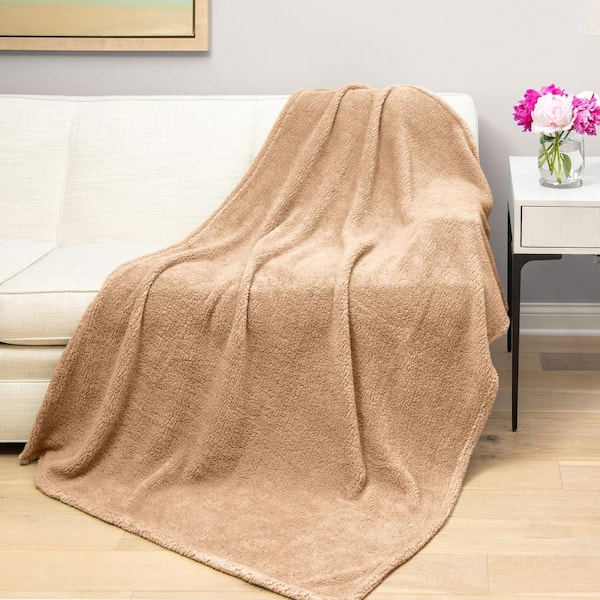 HGTV Teddy Sherpa Fur Nomadic Desert-Tan Throw Blanket