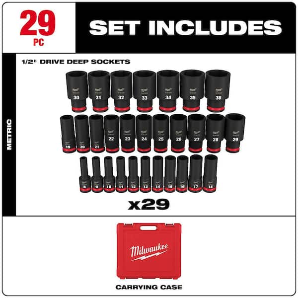 Milwaukee - SHOCKWAVE 1/2 in. Drive Metric 6 Point Impact Socket Set (29-Piece)