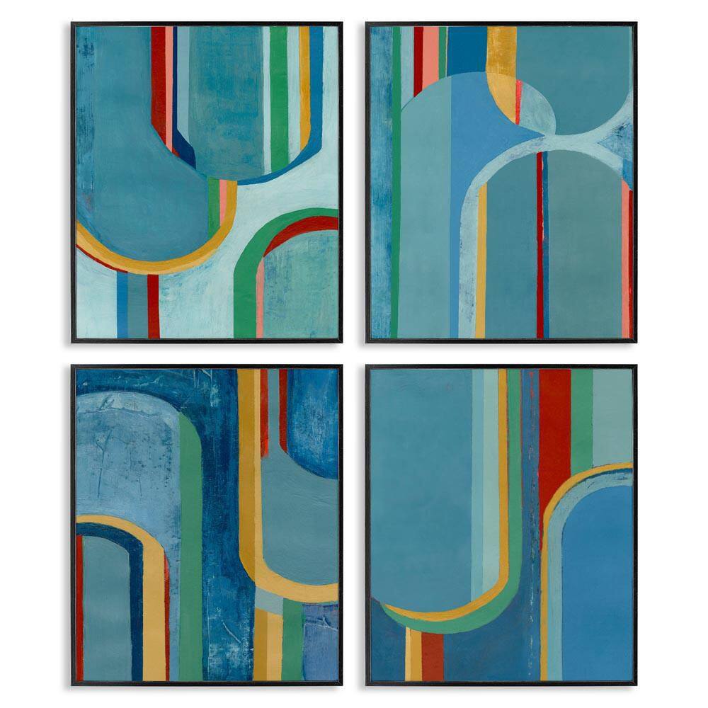 Blue Wavy Arch Shapes by Pippin Schupbach 4-Pieces Black Framed Abstract Giclee Art Print 14 in. x 11 in. price history on PriceWatchPro