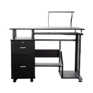 39 in. Rectangular Black 2 Drawer Computer Desk with Keyboard Tray