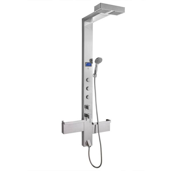 AKDY 59 in. 3-Jet Shower Panel System in Chrome with Rainfall Waterfall Shower Head, LED Display and Shampoo Holder