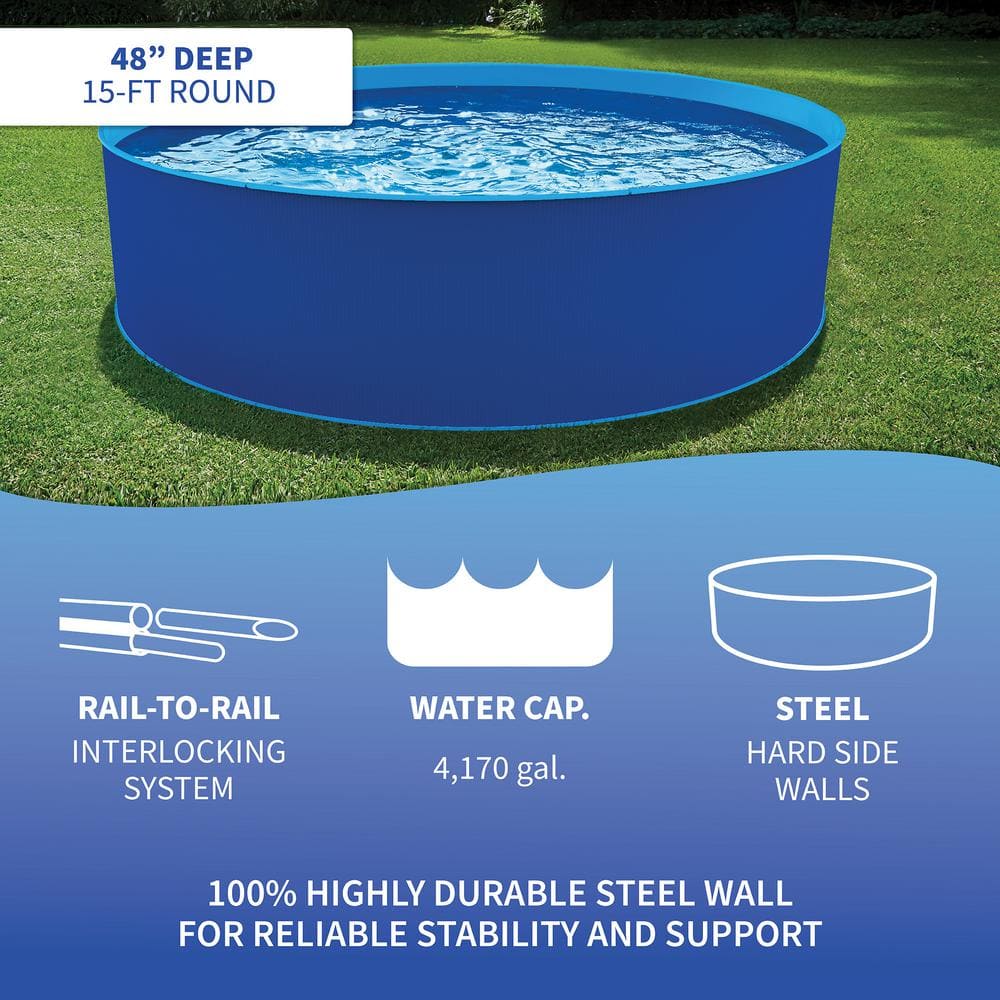 Cobalt Blue 15-ft Round Steel Wall Pool with Filter System