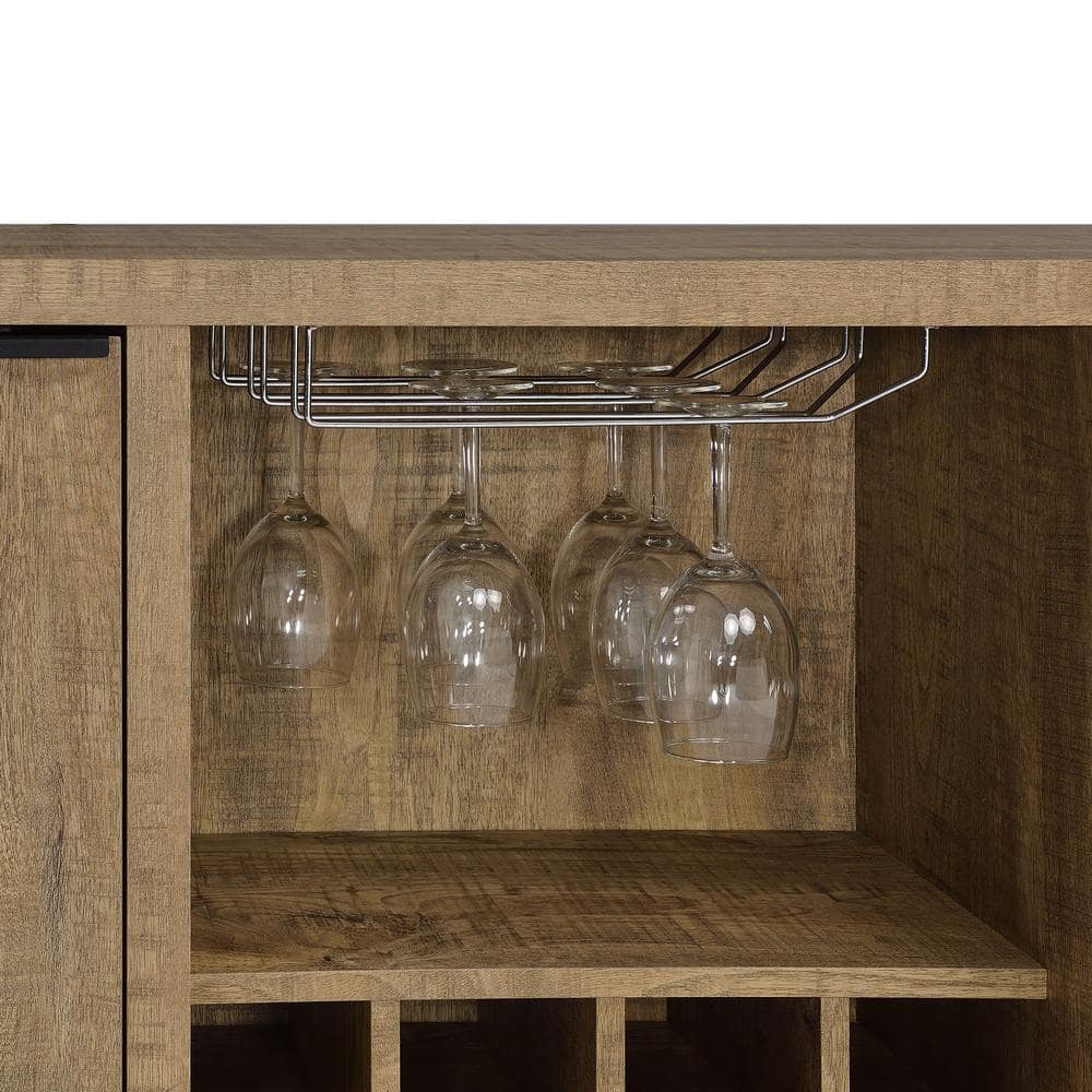 Rustic Brown Mango Wood Sideboard with Wine Storage