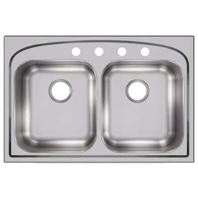 Pergola Drop-In Stainless Steel 33 in. 4-Hole Double Bowl Kitchen Sink