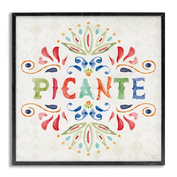 Stupell Industries Picante with Pattern by Dina June Gray Framed Typography Giclee Art Print 12 in. x 12 in.
