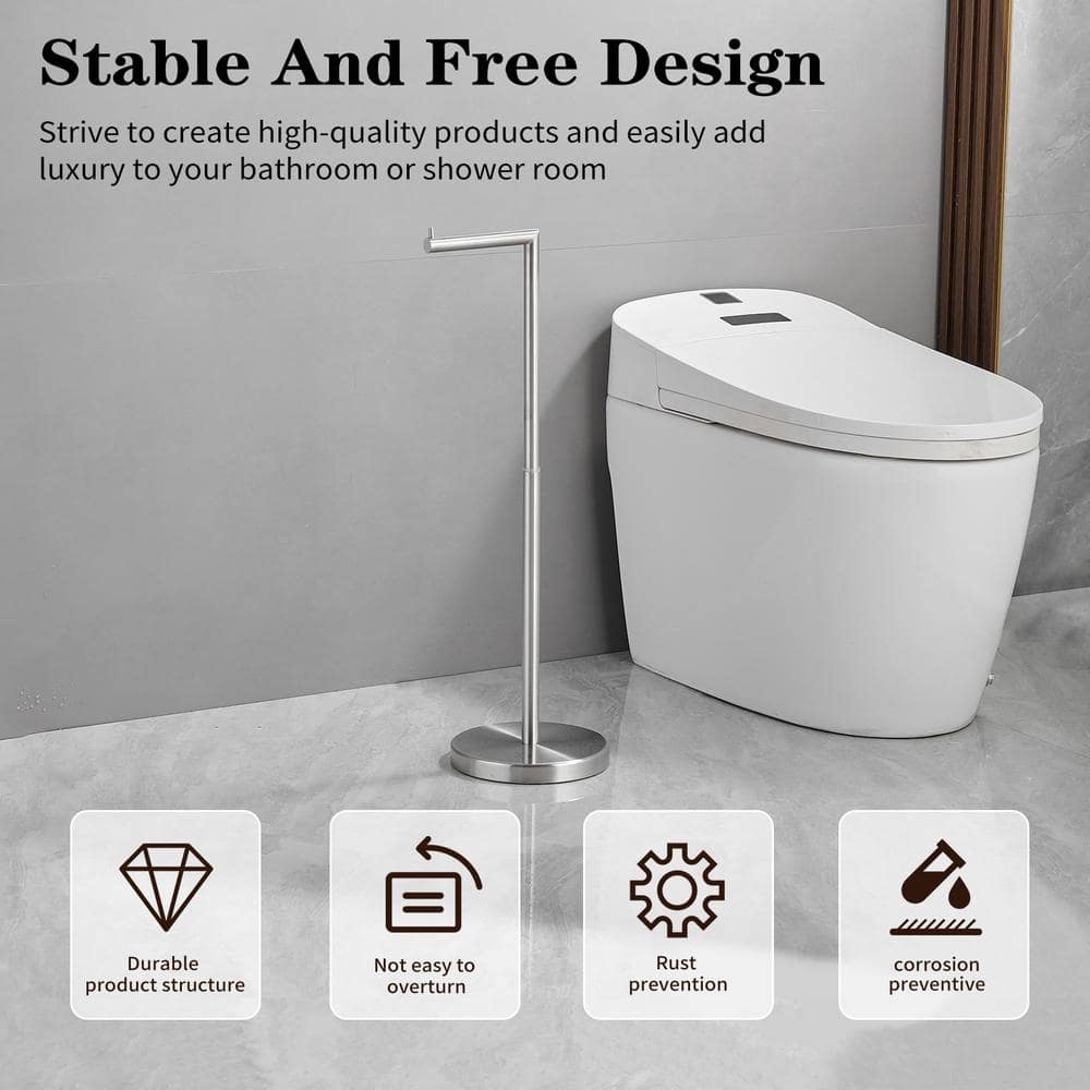 Nickel Freestanding Stainless Steel Toilet Paper Holder with Shelf