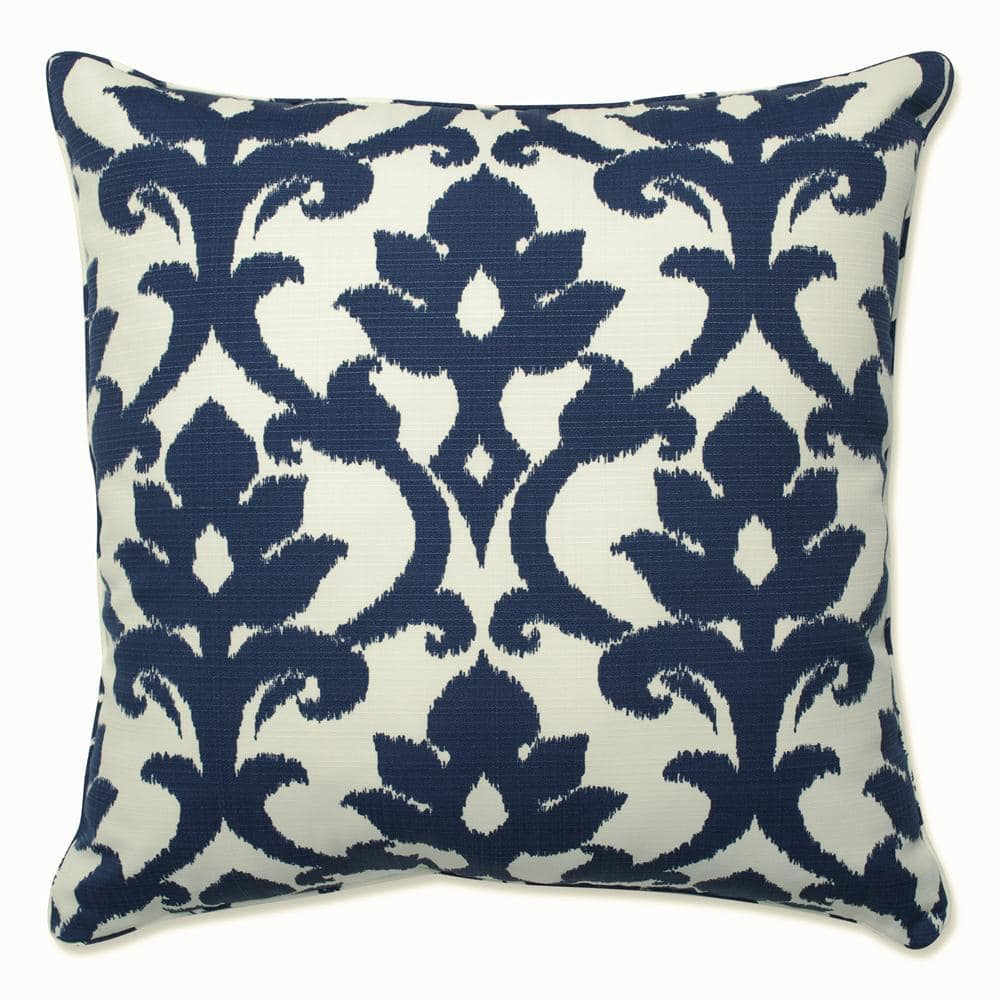 Navy and White Damask Ikat Square Floor Pillow
