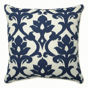 Demask Blue Square Outdoor Square Throw Pillow