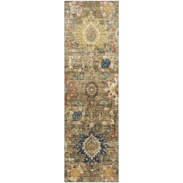 Mayfield Premium Machine Washable Abstract AMF1927 Brown 2 ft. x 7 ft. Runner Rug