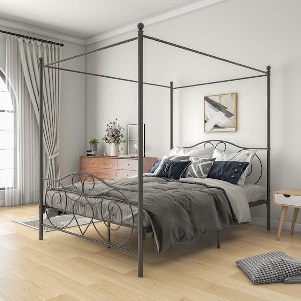 GOSALMON Black Metal Frame Queen Canopy Bed