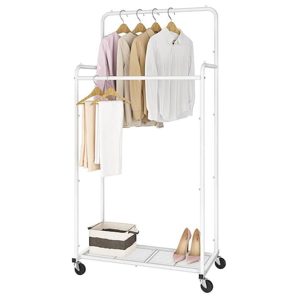 Unbranded White Metal Garment Clothes Rack Double Rods 28.5 in. W x 59.6 in. H