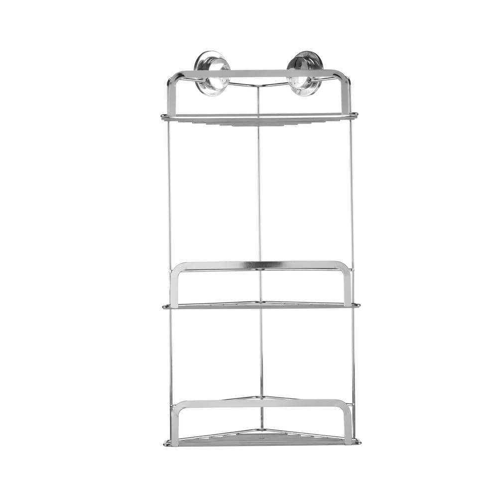 Croydex Stick 'n' Lock Adhesive Two Tier Shower Caddy, Chrome - On